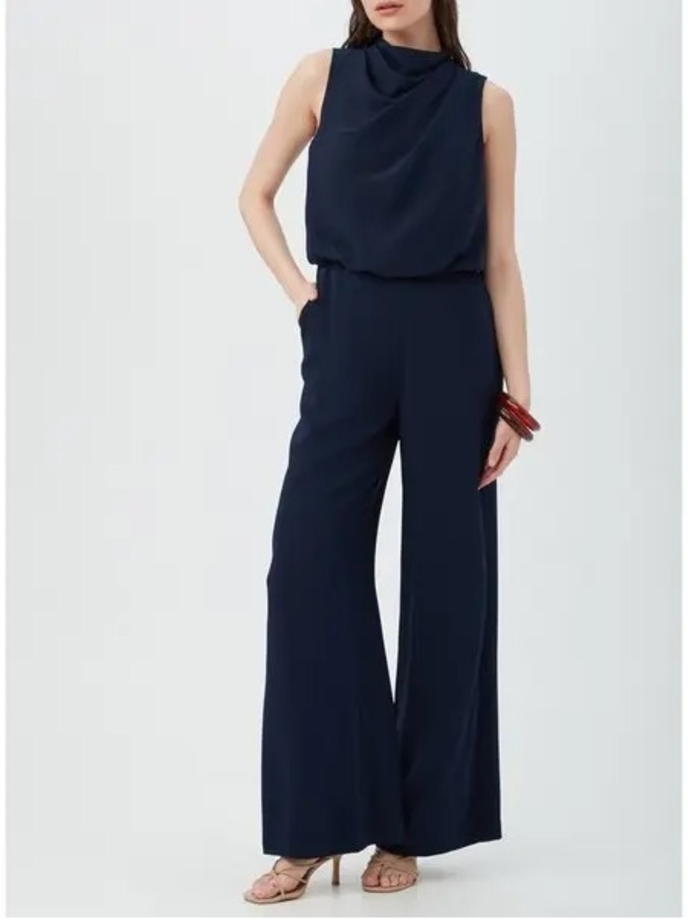 NWOT Trina Turk Elliana Cowl Neck Navy Wide-Leg Jumpsuit Size 4